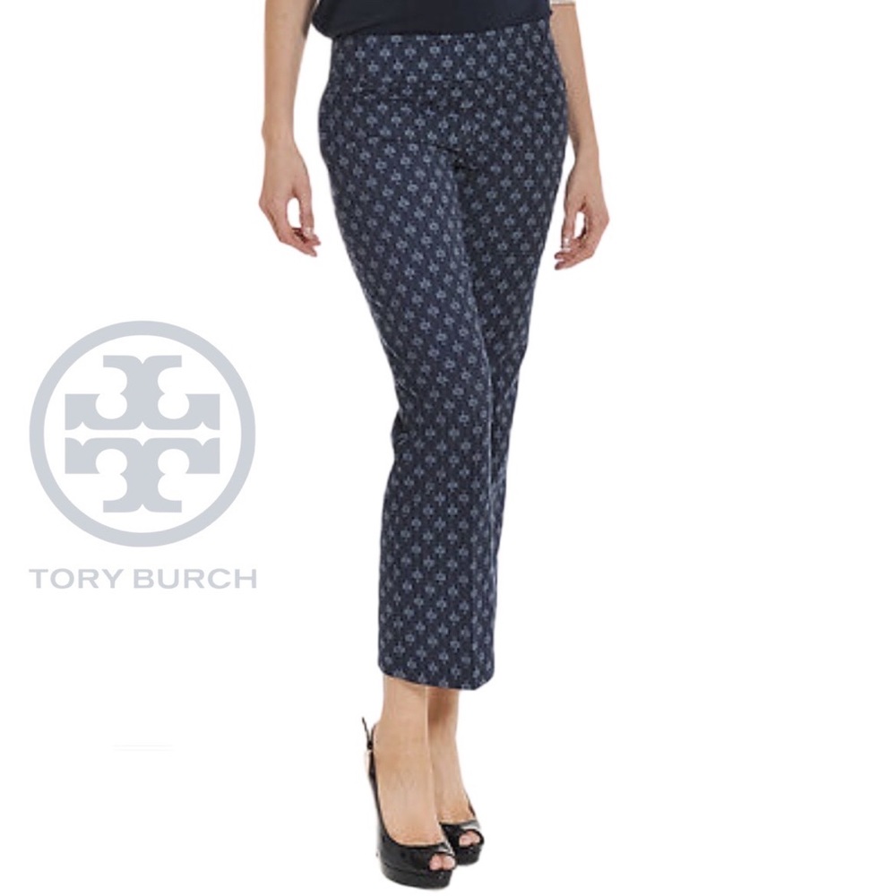 Tory Burch Oliana Cropped Pants Navy Pinstripe $250 – NWOT Size 6